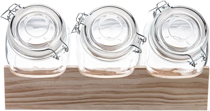 Restaurantware-Vetri 30.4 Ounces Glass Storage Jars, 3-Piece Dishwashable Glass Cookie Jars - Airtight Seal, Hot & Cold Friendly, Clear Candy Container, For Kitchen, Laundry, Or Storage