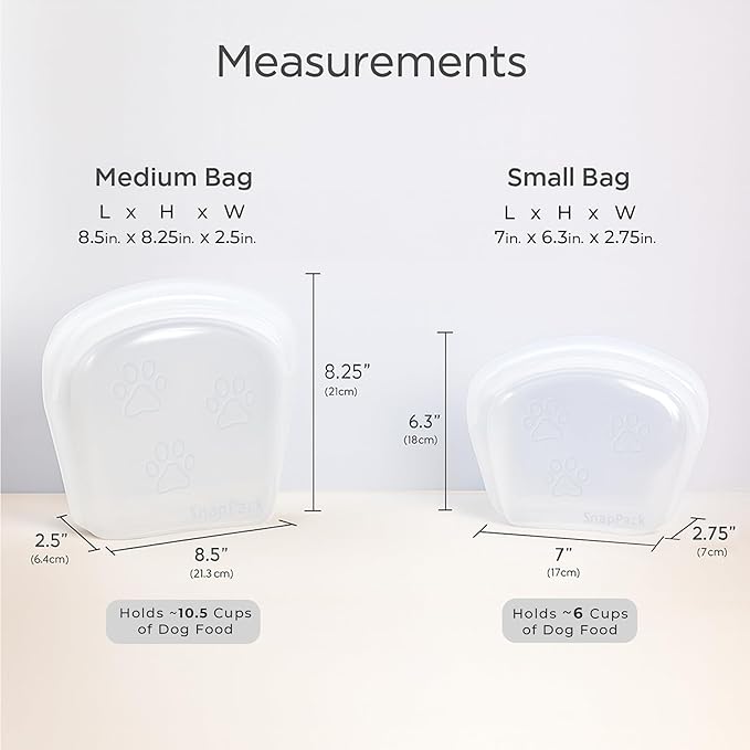 SnapPack Premium Silicone Reusable Pet Storage Stand-Up Bags, Clear, Pet Trio Set, Microwave, Dishwasher, Oven and Freezer Safe, BPA Free, Leak-free, and Eco-friendly |1000ml, 2000ml, 3500ml Set