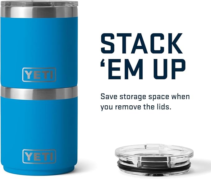 YETI Rambler 10 oz Stackable Lowball 2.0, Vacuum Insulated, Stainless Steel with MagSlider Lid, Big Wave Blue
