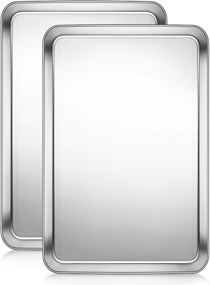 Terlulu Baking Sheet, Cookie Sheet, Stainless Steel Baking Pan, 2 Piece-17.3''x 12.3'' x 1'', Half Sheet Pan for Oven, Baking Tray for Baking&Roasting, Nonstick&Nontoxic&Easy Clean