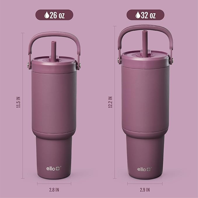 Ello Oasis Go+ 32oz Tumbler with Top Handle and Retracting Straw | Reusable Insulated Stainless Steel Cup, 100% Leakproof Water Bottle, 24 Hours Cold, Cup Holder Friendly For Travel | Wild Rasberry