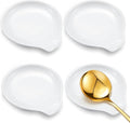 Irenare 4 Pcs Ceramic Spoon Rest for Stove Top, 3.74 Inch Porcelain Spoon Holder, Coffee Utensil Rest Heat Resistant Dishwasher Safe for Home Kitchen Accessories Gift(White)