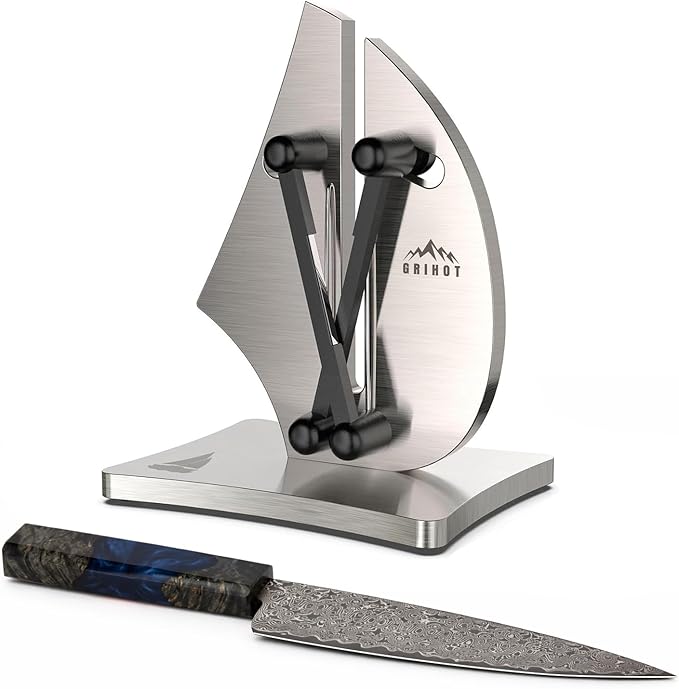 VN3 Professional Knife Sharpener | 3-Action Tungsten Carbide | For Repair, Restoration and Sharpening, Easy to Use, Replacement Blades Included, Soild and Durable, Sailboat Shaped Design