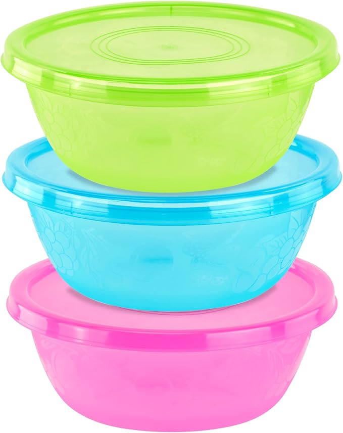 DecorRack Extra Large Assorted Serving Bowls with Lids, 5.25 Quarts Bowls, Vibrant Party Decor (3 Pack)