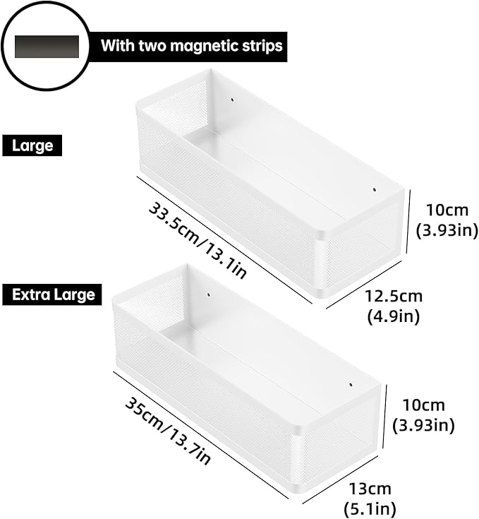 2 Pack Magnetic Shelves for Washing Machine, White Metal Magnetic Storage Baskets, Space-Saving Strong Hold Organizer for Laundry Room, Refrigerator, Bathroom, Kitchen, Pantry, Utility Room