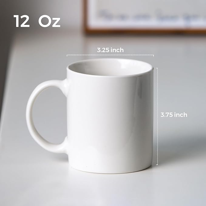 GBhome 12 OZ Off White Coffee Mugs, Ceramic Coffee Mugs with Large Handle for Man, Woman, Light Weight Coffee Mugs Set of 12 for Latte/Cappuccino/Cocoa/Milk, Dishwasher & Microwave Safe