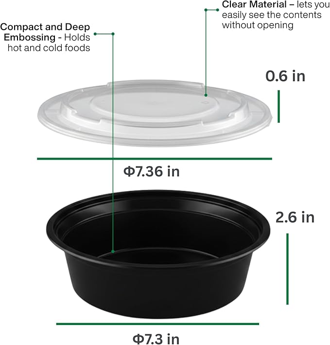 [40 oz Round Meal Prep Containers with Lids – BPA-Free Food Storage Containers, Bento Box for Restaurant & Catering Use, Stackable, Microwave, Dishwasher, Freezer Safe – 100 Pack