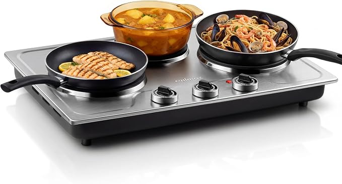 CUSIMAX Electric Hot Plate for Cooking,1800W Triple Burner Portable Electric Stove with Independent Temperature Control,Electric Burners for All Cookware,Tabletop or Built-in,Stainless Steel