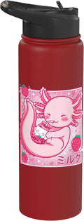 Kawaii Axolotl Strawberry Milk Shake Carton Japanese Anime Stainless Steel Insulated Water Bottle
