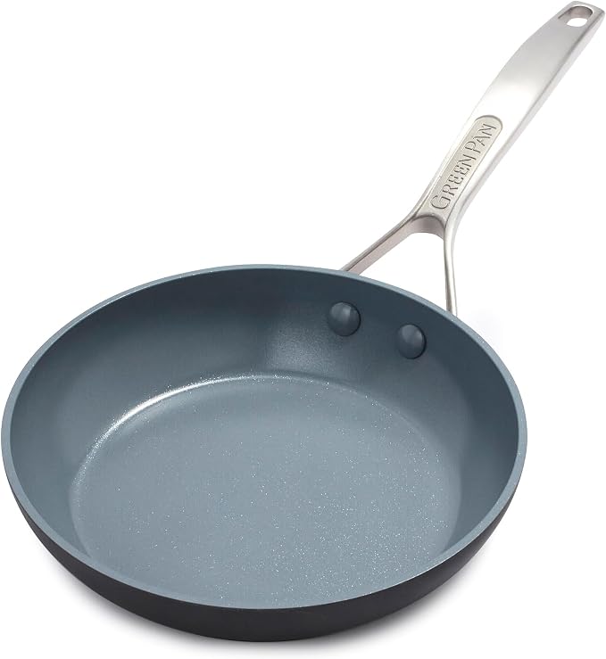 GreenPan 8” Nonstick Frying Pan Skillet, PFAS-Free Ceramic, Hard Anodized Cookware, Stainless Steel Handle, Dishwasher & Oven Safe, Paris Pro, Gray