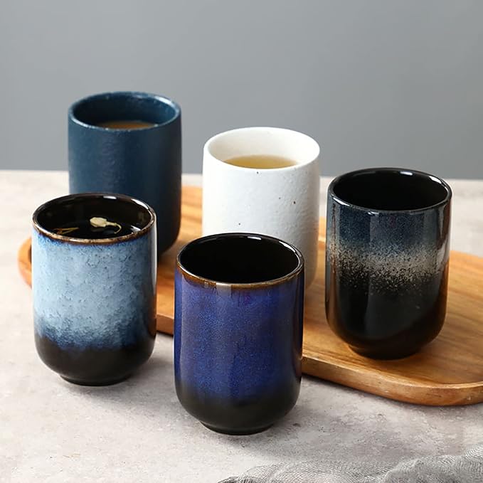 Large Ceramic Tea Set, Chinese Tea Cup, Coffee Cup, Ceramic Mate Tea Cup Set 4 Piece (4 colors)