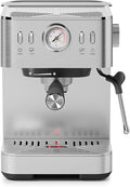 Espresso Machine with Temperature Display, 20 Bar Stainless Steel Espresso Maker with Milk Frother, Small Cappuccino & Latte Machine with 50oz Removable Water Tank for Home, Silver