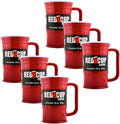 Red Beer Party Mug Glass Tumbler 6 Pack |Unbreakable Cups Beer Stein Reusable Drinking Supplies Birthday, Anniversary, Big Grip Tumbler Travel Outdoors | Dishwasher Safe Party Essentials