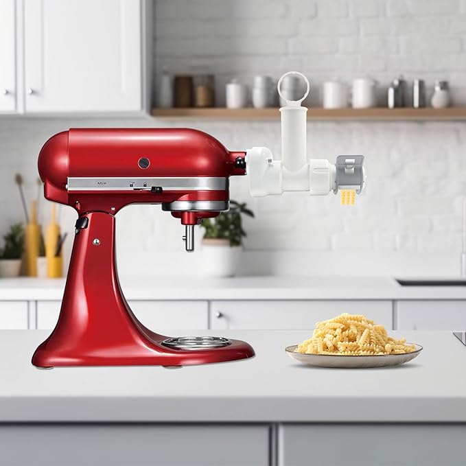 Pasta Maker Attachment for Kitchen aid Stand Mixers with 6 Interchangeable Different Shapes of Pasta Outlet and Cleaning Brush, Durable Pasta Press Attachments (White)