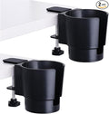Universal Large Desk Cup Holder Clamp on, Heavy Duty Plastic Drink Holder for Table, Porch Swing, Patio Chair, Clip On Anti-Spill Bottle Holder for Most Cups, Bottles, Cans, Tumbles, Black, Pack of 2