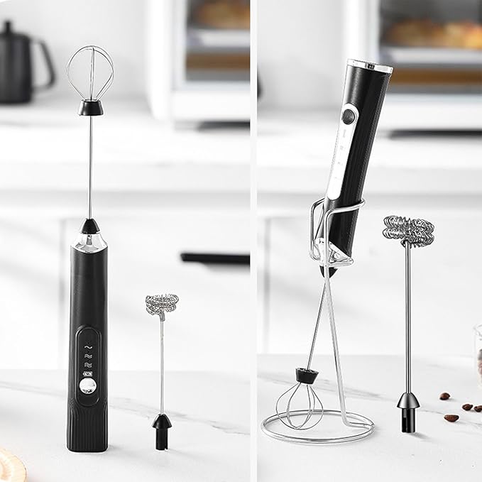 Milk Frother Wand Rechargeable Handheld Foam Maker Drink Mixer Electric Whisk Beater with Stand for Coffee Hot Chocolate Matcha