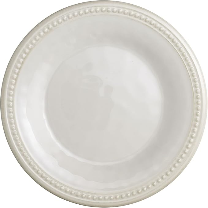 UPware 12 Piece Beaded Melamine Dinnerware Sets, Outdoor Dishes Set, Plates and Bowls Sets, Service for 4, Cream
