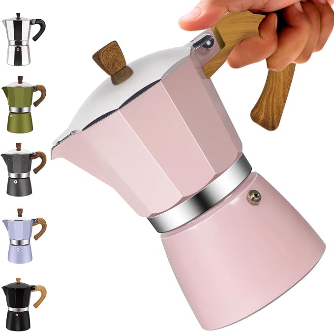12 Cup Aluminum Moka Pot Classic Stovetop Espresso Coffee Maker 600ml 20oz Coffeemaker Percolator Mocha Pot Greca Coffee Maker Cafe Makers for Italian and Cuban Café Brewing Pink