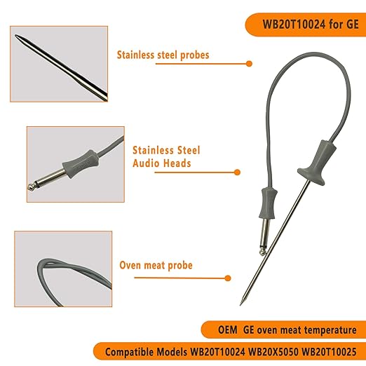 Compatible with GE Oven Meat Probe WB20T10024 & WB20X5050 21-Inch Extended Replacement Probe Food Grade Silicone Stainless Steel Direct Fit Accessory to Restore Oven Temperature Function