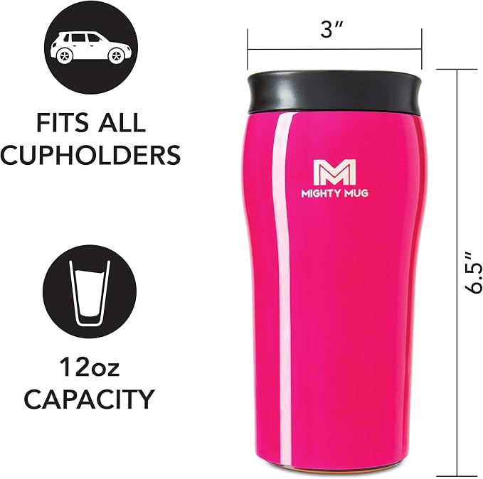 Mighty Mug | The Untippable Mug | Grips When Hit, Lifts for Sips | Insulated Stainless Steel Tumbler | Cupholder Friendly | Gifts for Women Men All | Leakproof | 4 Hour Hot / 24 Cold | 12oz | Lipstick