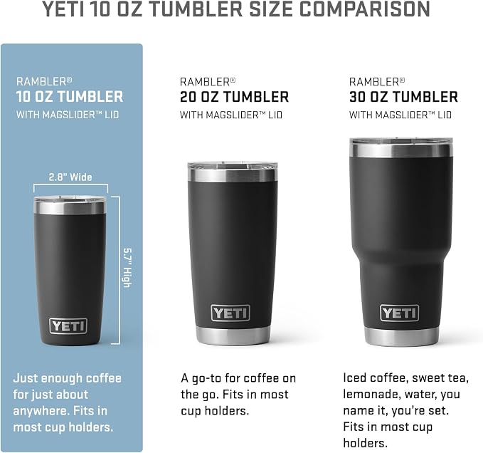 YETI Rambler 10 oz Tumbler, Stainless Steel, Vacuum Insulated with MagSlider Lid, Black