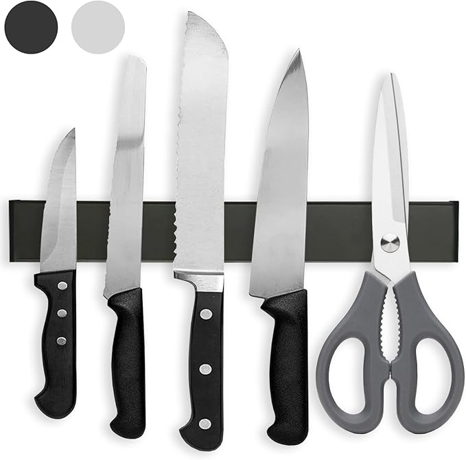 Magnetic Knife Holder for Wall, 12" Magnetic Knife Strips, Stainless Steel Magnetic Bar as a Knife Holder, Magnetic Strip for Knives for Kitchen Utensil Organizer (Black, 12 Inch)