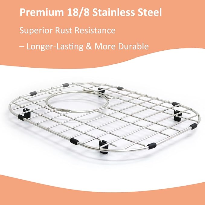 Large & Small Combination Sink Protectors - 304 Stainless Steel Draining Grid & Dish Rack, Offset Hole, Large(13 3/16 x 16 11/32) + Small(11 27/64 x 14 49/64)