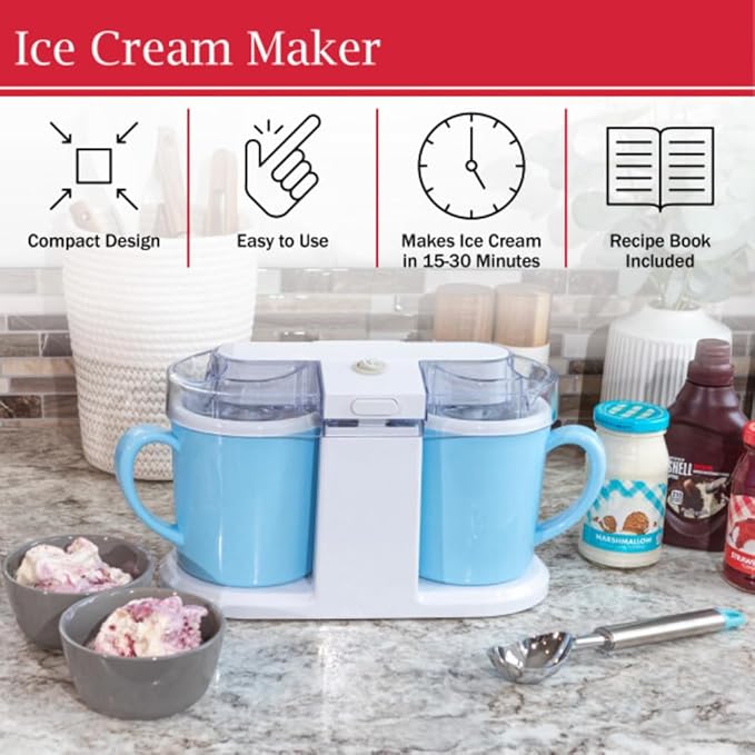 Ice Cream Maker - 1QT Ice Cream Machine for Sorbet, Gelato, Frozen Yogurt and More - Kitchen Appliances and Gadgets by Classic Cuisine (Blue)