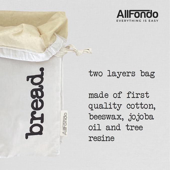 XXL Reusable Sourdough Bread Bag | Beeswax Bags for Homemade Bread | Cotton Beeswax Lined bags for Sourdough | Storage Accessories | White (2 Layers)