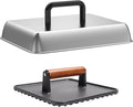 SafBbcue 14" Stainless Steel Rectangle Cheese Melting Domer Basting Cover & Cast Iron Rectangle Griddle Smash Burger Grill Weight Press for Blackstone, Pitboss, Camp Chef Flat Top Grills Accessories