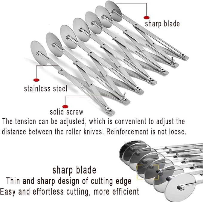 7 Wheel Pastry Cutter Pizza Cutter with Stainless Steel Double Cutter Multi-Round Pastry Knife,Pasta Making Tool with Adjustable Dough Cutter,For Brownie, Noodle Cutter, Pie Lettuce