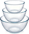 Borosilicate Glass Mixing Bowls Set of 3 (2.8, 2.2, 1.1QT) - Heavy Duty, Scratch Resistant, Non-Toxic & Lead-Free – Oven/Microwave/Dishwasher/Freezer Safe – Ideal for Meal Prep, Baking & Serving