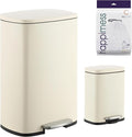 happimess HPM1006F Connor Rectangular 13-Gallon Trash Can with Soft-Close Lid and Free Mini Trash Can, Fingerprint Resistant, Modern, Minimalistic for Home, Kitchen, Office, Bathroom, Limestone Beige
