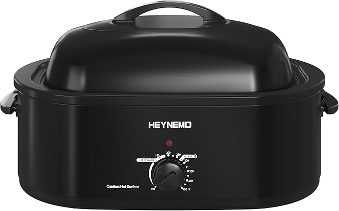 20 Quart Roaster Oven with Self-Basting Lid, Electric Turkey Roaster Oven with Defrost & Warm Function, Adjustable Temperature, Removable Pan & Rack, Stainless Steel, Black
