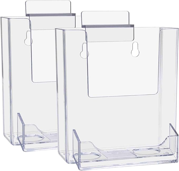 Marketing Holders 2 Pack SlatWall Brochure Holder 4" W Trifold Pocket Retail Display with Attached 3.5" x 2" Business Card Slot Take One Literature Pamphlet Organizer Clear Acrylic