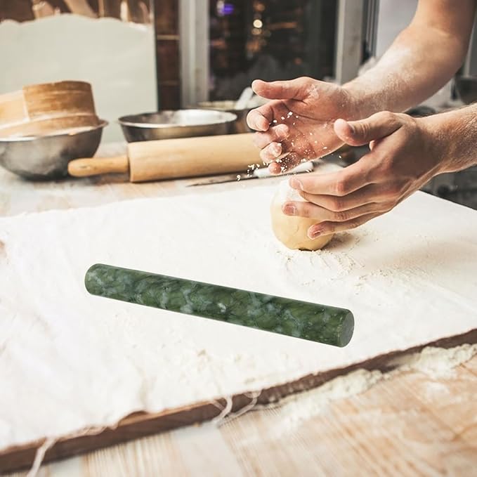 Amosfun Marble Dough Roller 2pcs Chinese Jade Stone Rolling Pins Dough Roller Pizza Rolling Pin Dumpling Roller Kitchen Tools Baking Supply