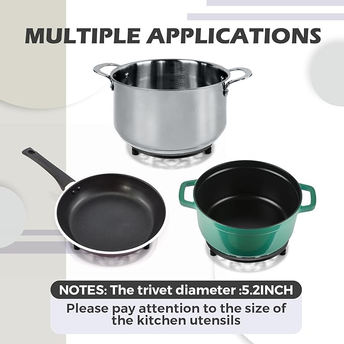LEIFIDE 4 Pack Cast Iron Trivet with Pegs 5.2 Inch Round Metal Trivet with Vintage Patterns Rustproof Heat Resistant Hot Pot Plate Stand Holder Mat Pad for Kitchen Dining Table, Black