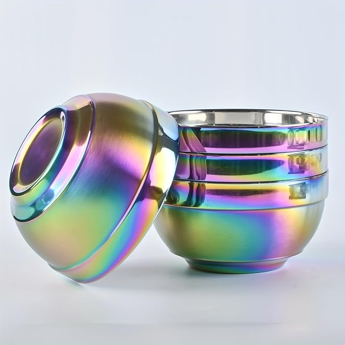 Stainless Steel Dinnerware Set - Plates and Bowls Set With Coffee, Pasta, Kitchen Utensils - KITCHEN AND DINING Essentials- is Dishwasher Safe and Microwave Safe （Rainbow）