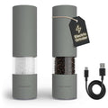 LARS NYSØM Electric Salt and Pepper Grinder Set I Automatic Salt and Pepper Mills with Adjustable Ceramic Grinder I USB Rechargeable Electric Spice Mill Set with LED Light (Ash Gray)