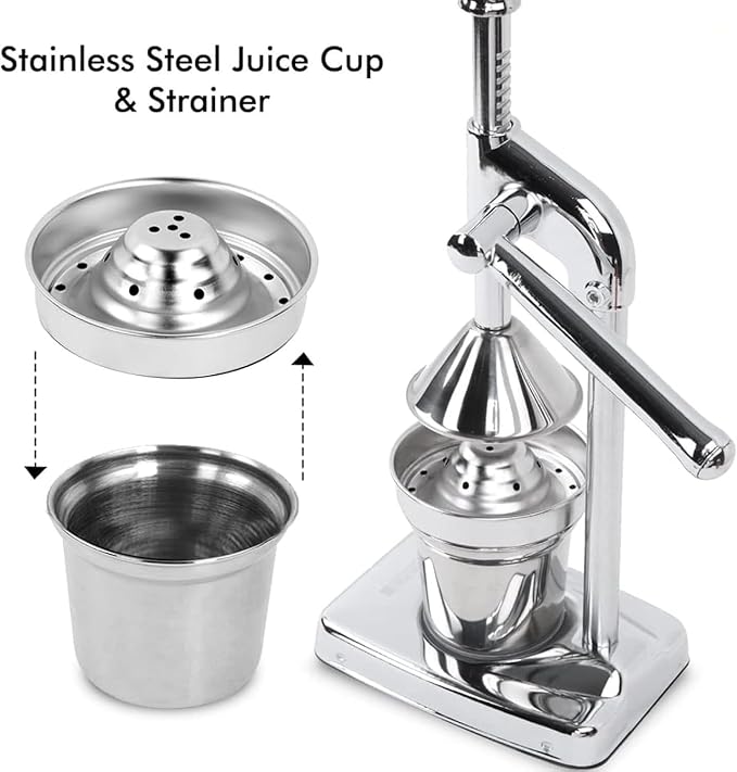 Cast Iron Juicer Hand Press, Heavy Duty Countertop Lime Citrus Crush, Self-Weighted Pressure Rod, Professional Heavy Duty Hand Press with Non Skid Cup Base for Home and Kitchen