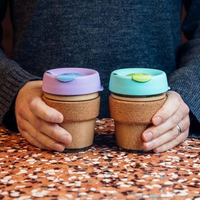 KeepCup Brew Cork, Reusable Glass Tumbler with Natural Cork, Tall Coffee Cup 12oz/340ml - Moonlight