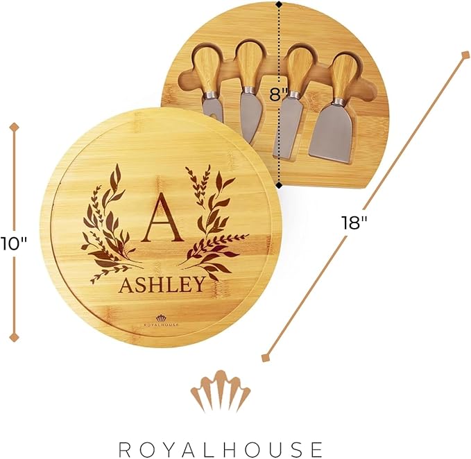 RoyalHouse Personalized Cheese Board, Custom Bamboo Engraved Customized Gifts Bridal Shower Gifts Perfect for Personalized Wedding and Christmas Gifts