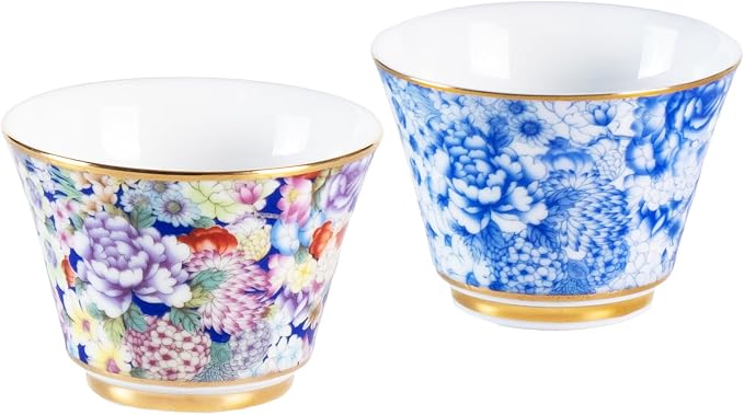 KAMMAK Ceramic Teacups - 65ml/2oz Coffee Cup - Set of 2 Hand-Painted Ceramic Cups - Small Vintage Mate Cup - Cute Mugs for Women - Ideal for Birthday, Afternoon Tea & Housewarming Gifts