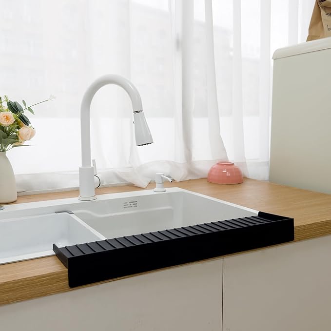 Silicone Sink Edge Protectors For Kitchen Sink Splash Guard, Kitchen Sink Splash Guard, Silicon Sink Protector For Granite,Quartz - Black