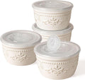 Artena Ramekins with Lids, Creme Brulee Ramekins Oven Safe, Ceramic Pudding Cups, Souffle Cups, Custard Cups, Dipping Sauce Cups, Food Storage Containers with Lids, Set of 4 (4 oz, Damask Floral)