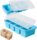 Silicone Freezer Tray with Lid 2 Pack Silicone Freezer Molds - Large Ice Cube Tray - Makes 8 Perfect 1 Cup Portions Soup Cubes Meal Prep Containers- Oven & Dishwasher Safe