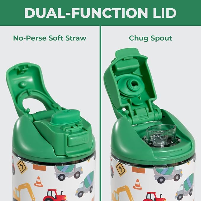 HydroJug Ease2o 14oz Kids Water Bottle, Straw & Chug Lid, Under Construction