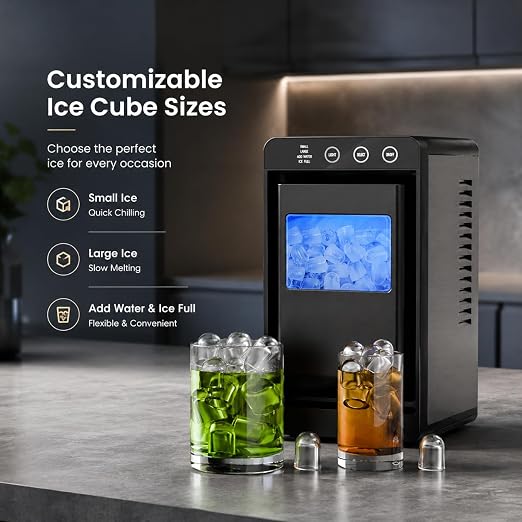 Kismile Portable Countertop Ice Maker Machine, 26lbs Ice in 24Hrs, Self-Cleaning Ice Maker with Selectable Ice Size & Internal Light, Compact Design for Home/Kitchen/Bar