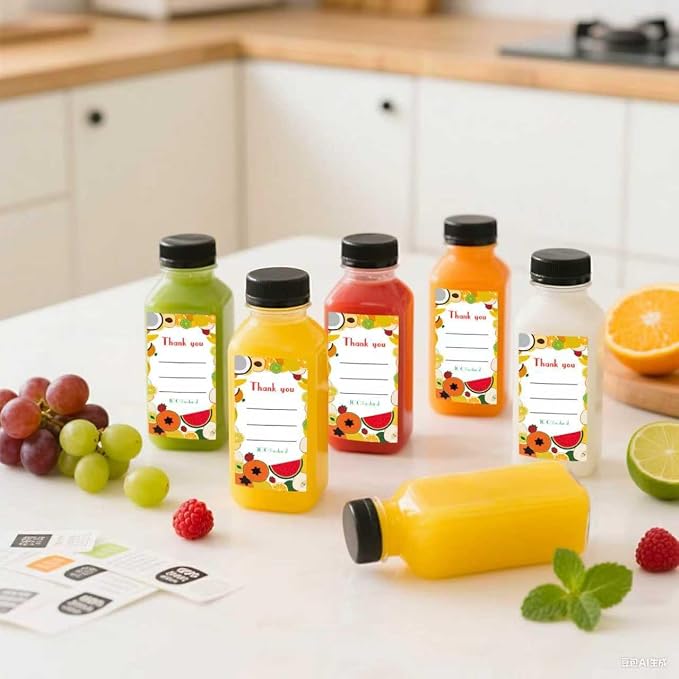 48pcs 8oz Juice bottle with caps,Plastic bottles with caps, Reusable Clear Bulk Beverage Containers for Juice, Milk and Other Beverages