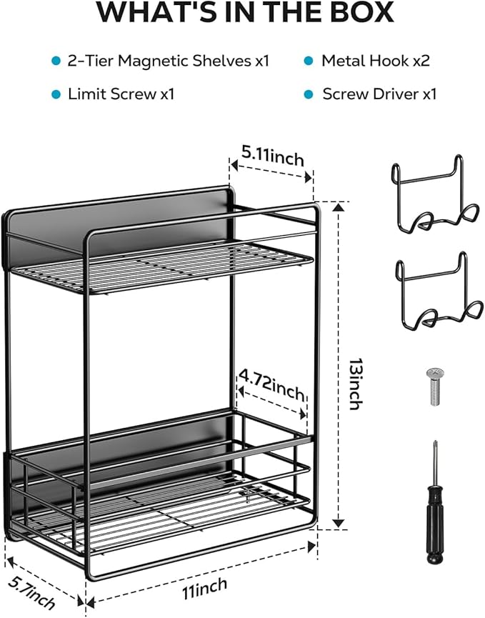 Nieifi Magnetic Shelves for Washing Machine, Heavy Duty, 2 Tier Magnetic Laundry Organizer, Dryer Sheet Holder for Laundry Room Storage, Black